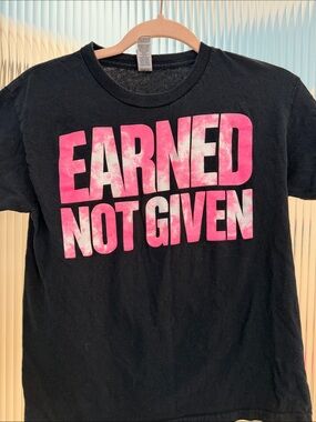 Gildan Black Kids Tee with Pink 'EARNED NOT GIVEN' Graphic